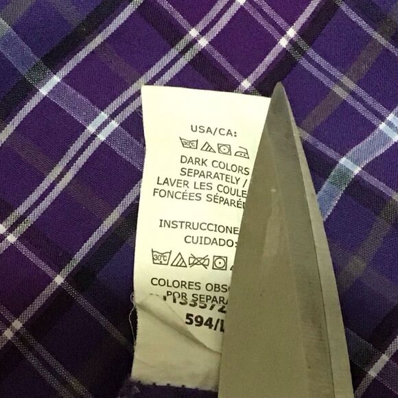 CHAPS Easy Care Purple Plaid Button Up Shirt L - Picture 7 of 7